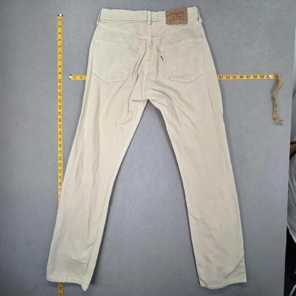 Vintage Levis 501 Jeans Mens Beige‎ Button Fly USA 90s Repaired Fits 28x31